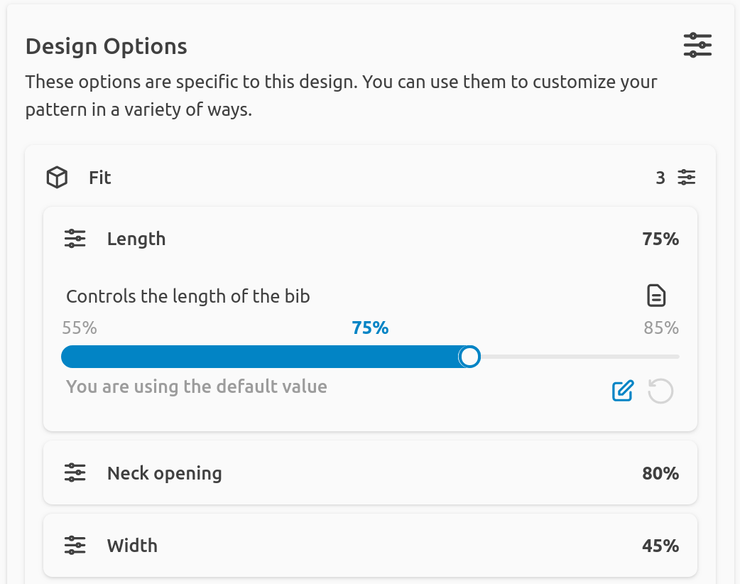 Design options menu